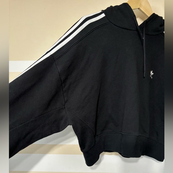 adidas Originals Womens Adicolor Classics Cropped Hoodie Black 3-Stripes - Picture 6 of 12